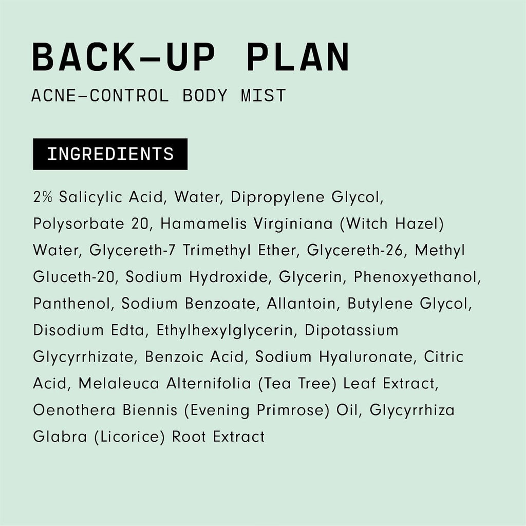 Versed Back-Up Acne Control Body Mist - Salicylic Acid & Tea Tree Oil Spray for Blemish Relief - Vegan (3 oz)