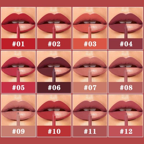 Miss Demi 12-Color Sculpting Matte Velvet Lip Liner Set - Creamy Pigmented Soft Pencils for Women