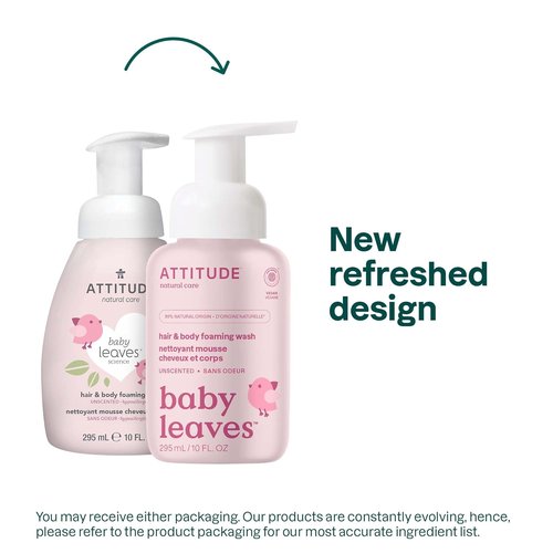 ATTITUDE 2-in-1 Hair and Body Foaming Baby Wash - EWG Verified, Vegan & Unscented, 10 Fl Oz