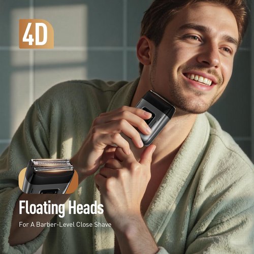 Scrorui Cordless Foil Shaver for Men: Dual Replacement Heads (Foil + Trimmer), High-Speed 6000RPM,USB-C Rechargeable, IPX6 Waterproof Battery Display & Travel-Friendly/Home Use