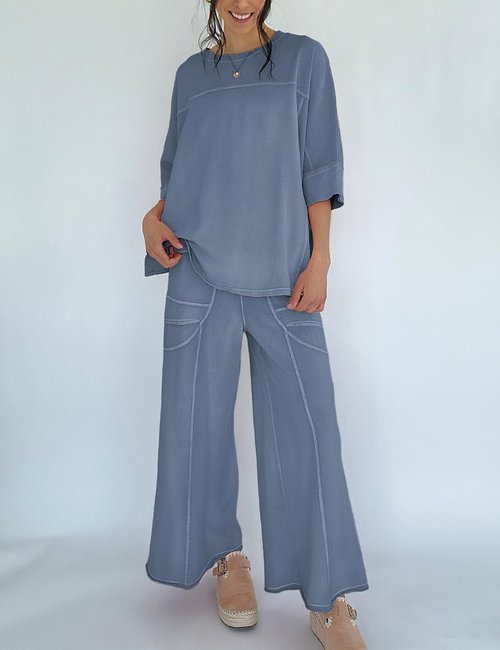 Skiennix Women’s 2-Piece Lounge Set - Oversized Sweatshirt & Wide Leg Pants | Relaxed Fit Casual Outfit