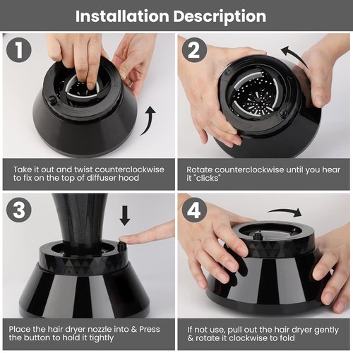 Segbeauty Universal Hair Diffuser - Collapsible & Portable Attachment for Thick, Wavy, Curly Hair | Fits 1.5"-3.22" Nozzles, Black