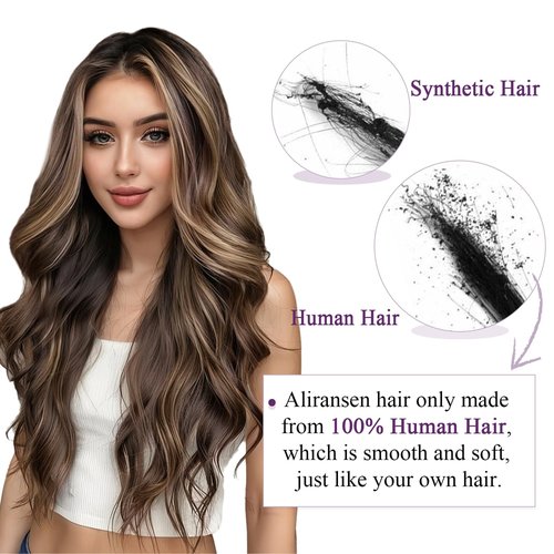 Clip in Hair Extensions Real Human Hair, Remy Human Hair Clip in Extensions for Women, 14 Inch 7Pcs 85g, Balayage Chocolate Brown to Caramel Blonde, Natural Straight Hair