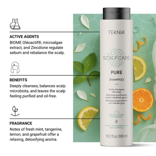 Lakmé Teknia Scalp Care Pure Purifying Shampoo, Shampoo for Oily Scalp, 10.2 Fl Oz
