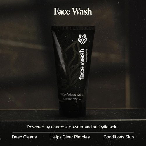 Black Wolf Salicylic Acid Acne Face Wash for Men - Charcoal Cleanser & Exfoliator for Oily Skin - Gentle Daily Treatment Clears Breakouts