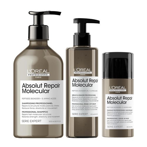 L'Oréal Professionnel Paris Absolut Repair Hair Care Set - Sulfate-Free Shampoo, Rinse-Off Serum & Leave-In Mask for Extremely Dry, Damaged Hair with Peptide Bonder & Amino Acids