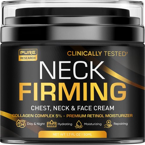 PURE RESEARCH Neck Firming Cream - Anti-Wrinkle Moisturizer for Face, Neck & Décolleté - Hydrating & Lifting