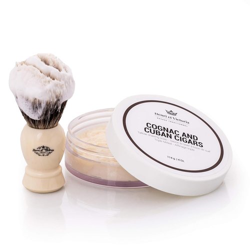 Henri et Victoria Shaving Soap - Cognac & Cuban Cigars Fragrance | Smooth Lather, Long-Lasting | 114g (4 oz)