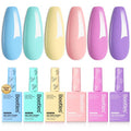 Beetles Pastel Gel Polish - Fairy Tale Dream 6 Colors Hema-Free Gel Polish Set, 15ML Pastel Yellow Pink Blue Purple Nail Colors, with Colorful Bottle Soak off Uv Led Lamp Nails