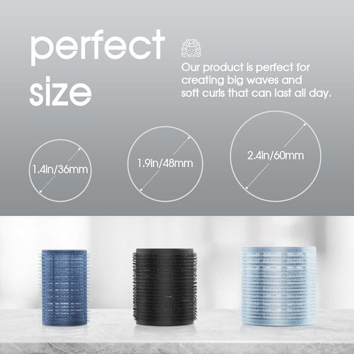 Skiennix 9-Piece Hair Rollers Set - Heatless Curlers for All Hair Types | Dark Blue, 3 Sizes Included