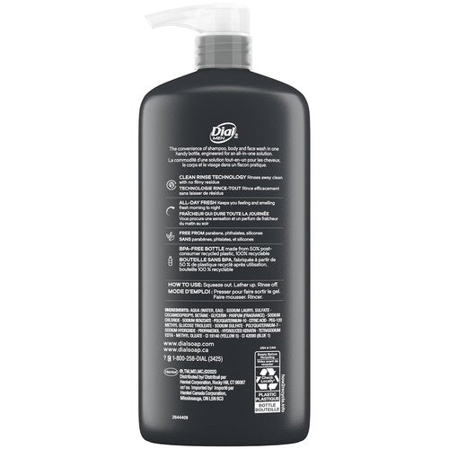 Dial Men 3-in-1 Body, Hair, and Face Wash - Recharge Formula | 69 Fl Oz (3 x 23 Fl Oz Bottles)
