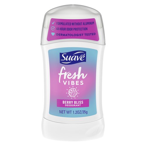 Suave Fresh Vibes Deodorant Stick Berry Bliss Aluminum Free 48 Hour Deodorant Protection Dermatologist Tested Body Deodorant 1.2 OZ(Pack of 12)