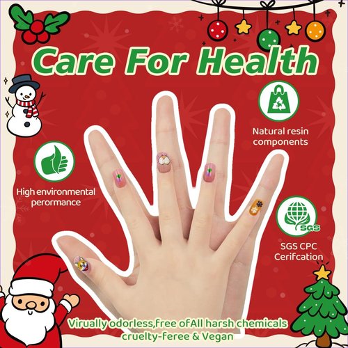 144Pcs Christmas Kids Press on Nails Children Girls Press on Short Artificial Fake Nails No fading Stable Cute Pre Glue Full Cover Acrylic Nail Tip Kit Gift for Kids Nail Decoration (Christmas)
