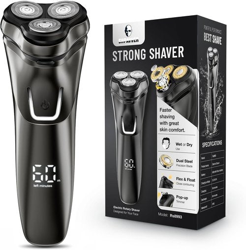 Electric Razor for Men Cordless: Wet/Dry Rotary Shaver Waterproof - USB Fast Charging & Sensitive Skin Care - Pop up Trimmer & Precision Blades Upgraded Elegant Black