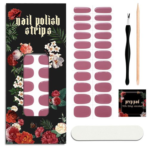 ruyeefam Nail Polish Strips (No UV Lamp Needed) - 22 Pcs Salon Quality Gel Nail Stickers - Long Lasting Wraps (Drama Queen Jam Pink)