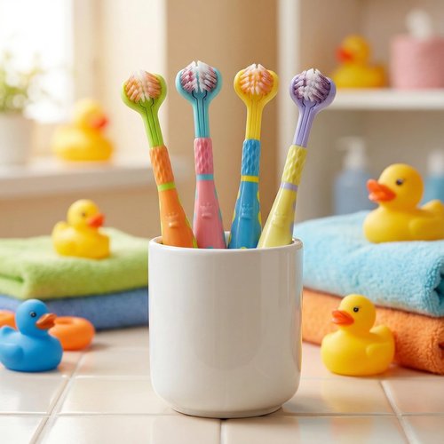 Lnncdsc Toddler Toothbrush 4 Pack, Ultra Soft Bristles Kids Toothbrush for Ages 3-12 Years, 3-Sided Design with Tongue Scraper, Non-Slip Handle,Colorful Oral Care Set for Boys & Girls. (4)
