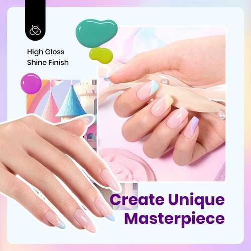 Beetles Pastel Gel Polish - Fairy Tale Dream 6 Colors Hema-Free Gel Polish Set, 15ML Pastel Yellow Pink Blue Purple Nail Colors, with Colorful Bottle Soak off Uv Led Lamp Nails
