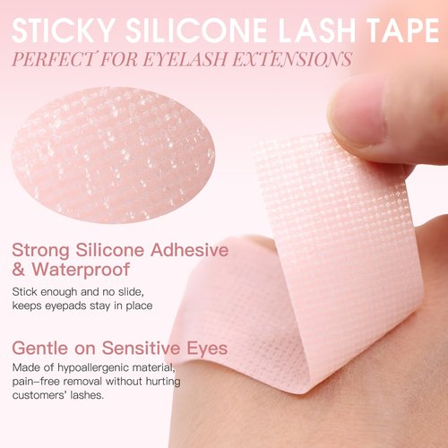 Miuffue Lash Tape, Sticky Silicone Adhesive Pain-Free Removal Eyelash Tape, Pink Sensitive Breathable Lash Tech Supplies, Medical Micro-Porous Eyelash Extension Tape - 0.5 in x 4 Yds, 4 Rolls