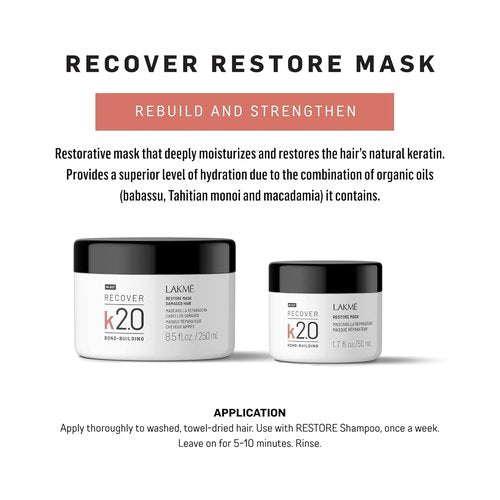 Lakmé K2.0 Deep Hydration Hair Mask - Strengthens & Restores Damaged Hair, 8.45 Fl Oz