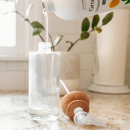Full Circle Soap Opera - Recycled Glass Gel Soap & Lotion Dispenser with Bamboo Lid | 12-Ounce, Clear