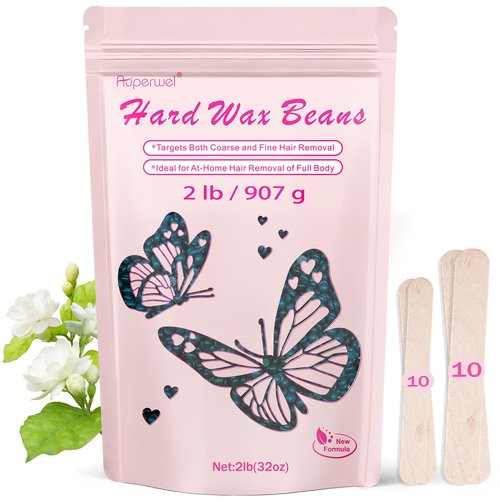 AUPERWEL 2lbs Wax Beads, Hard Wax Beads Includes 20 Sticks for Hair Removal and Sensitive Skin, Large Hard Wax for Brazilian, Bikini, Armpits, Face & Body Waxing,Jasmine