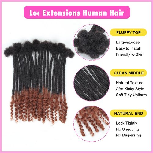8 inch Loc Extensions Human Hair with Curly Ends, 0.4cm Width Permanent Dreadlock Extension Human Hair 20 Strands Natural 1B30 100% Full Handmade Dreads .Dyed and Bleached Pre Curled Drealocks