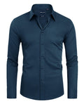 Alimens & Gentle Men's Light Navy Dress Shirt Slim Fit Long Sleeve Stain Shield Button Down Shirts Office Cruise L