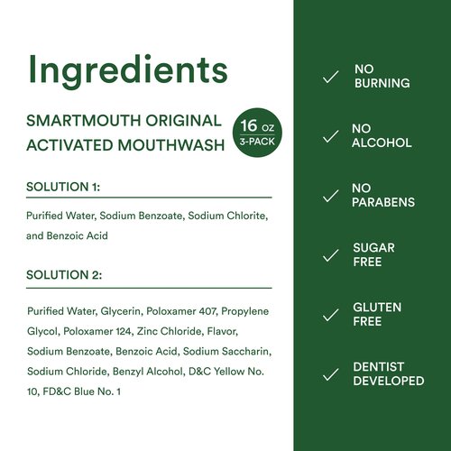 SmartMouth Original Activated Mouthwash - Adult Mouthwash for Fresh Breath - Oral Rinse for 24-Hour Bad Breath Relief with Twice Daily Use - Fresh Mint Flavor, 16 fl oz (3 Pack)