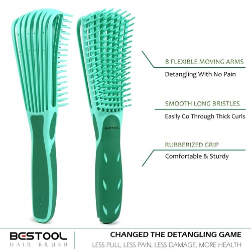 BESTOOL Detangling Brush for Black Natural Hair - Effortlessly Detangle Curly & Afro Textures (Green)
