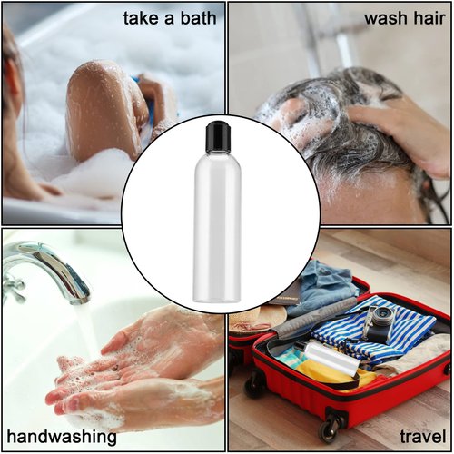 MUKLEI 40 Pack 8 Oz Plastic Bottles with Disc Top Caps, Refillable Clear Travel Squeeze Lotion Bottles Containers with Black Bulk Disc Cap for Shampoo, Body Wash, Creams, Soap