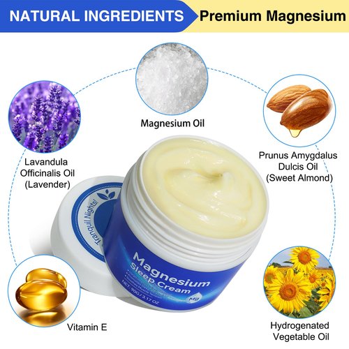 Magnesium Cream,Topical Magnesium Cream with Pure Zechstein Magnesium,Magnesium Lotion,Rich in Almond Oil, Lavender, Vitamin E,Topical Magnesium Oil for Feet, 3.17 OZ