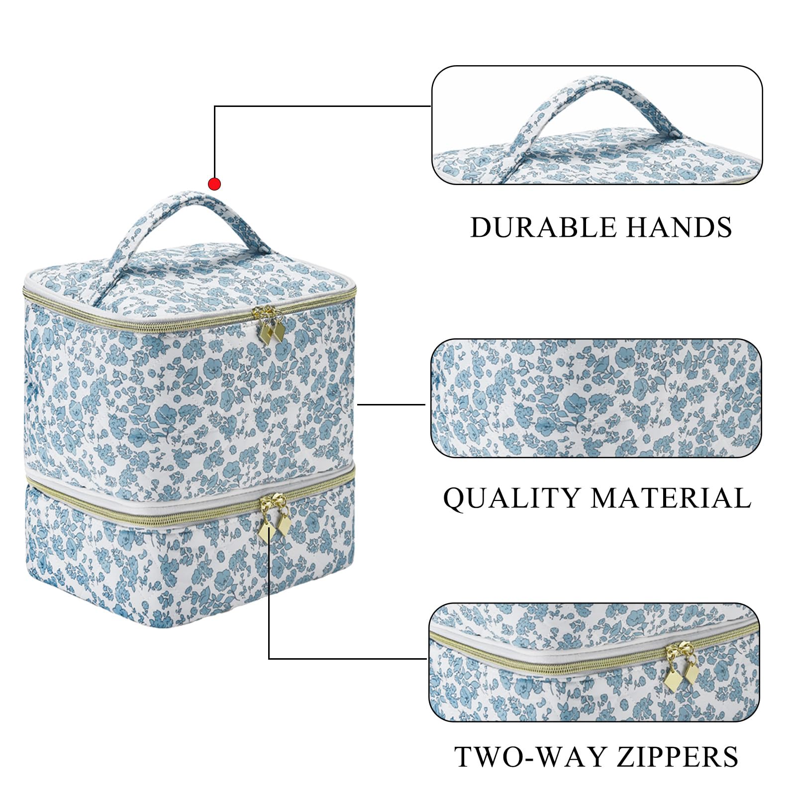 ZFZGFRCS Upgraded Nail Polish Organizer Case - Holds 30 Bottles and 1 Nail Light, Double-layer Nail bag Organzier Case Nail Polish Storage Bag with Handles (Blue-Flower)