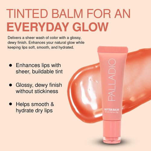 Palladio Butter Balm - Hydrating Lip Balm with Aloe & Peptides for Moisture | Peaches & Cream