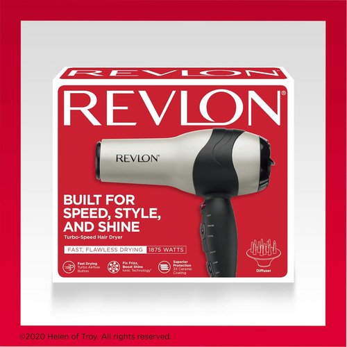 REVLON Turbo Hair Dryer - 1875 Watts for Maximum Shine & Fast Drying | Sleek Silver Finish