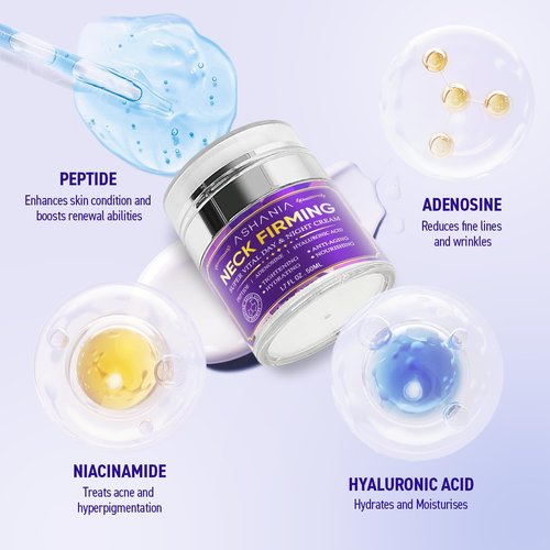 Ashania Korean Neck Firming Cream For Deep Neck Wrinkles, Loose Skin & Neckline Care – Peptide & Adenosine Tightening Cream with Hyaluronic Acid - Made in Korea 1.7 fl oz