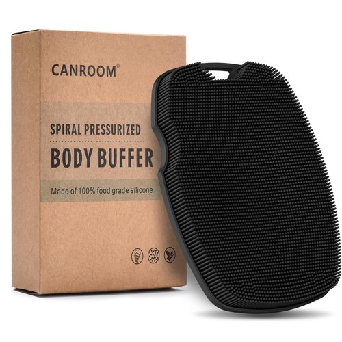 Canroom Silicone Body Scrubber - Zinc Infused-Highly Elastic Bristles Exfoliating Body Scrubber for Shower Body,Cellulite Reduction,Blood Circulation- Black