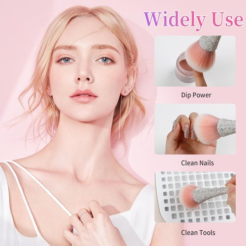 heemeei Nail Dust Brush with Shiny Rhinestones, Dust Brush for Nails, Fluffy Nail Duster Brush for Acrylic Nails Powder Remover, Acrylic Cleaning Brush Acrylic Nail Tools