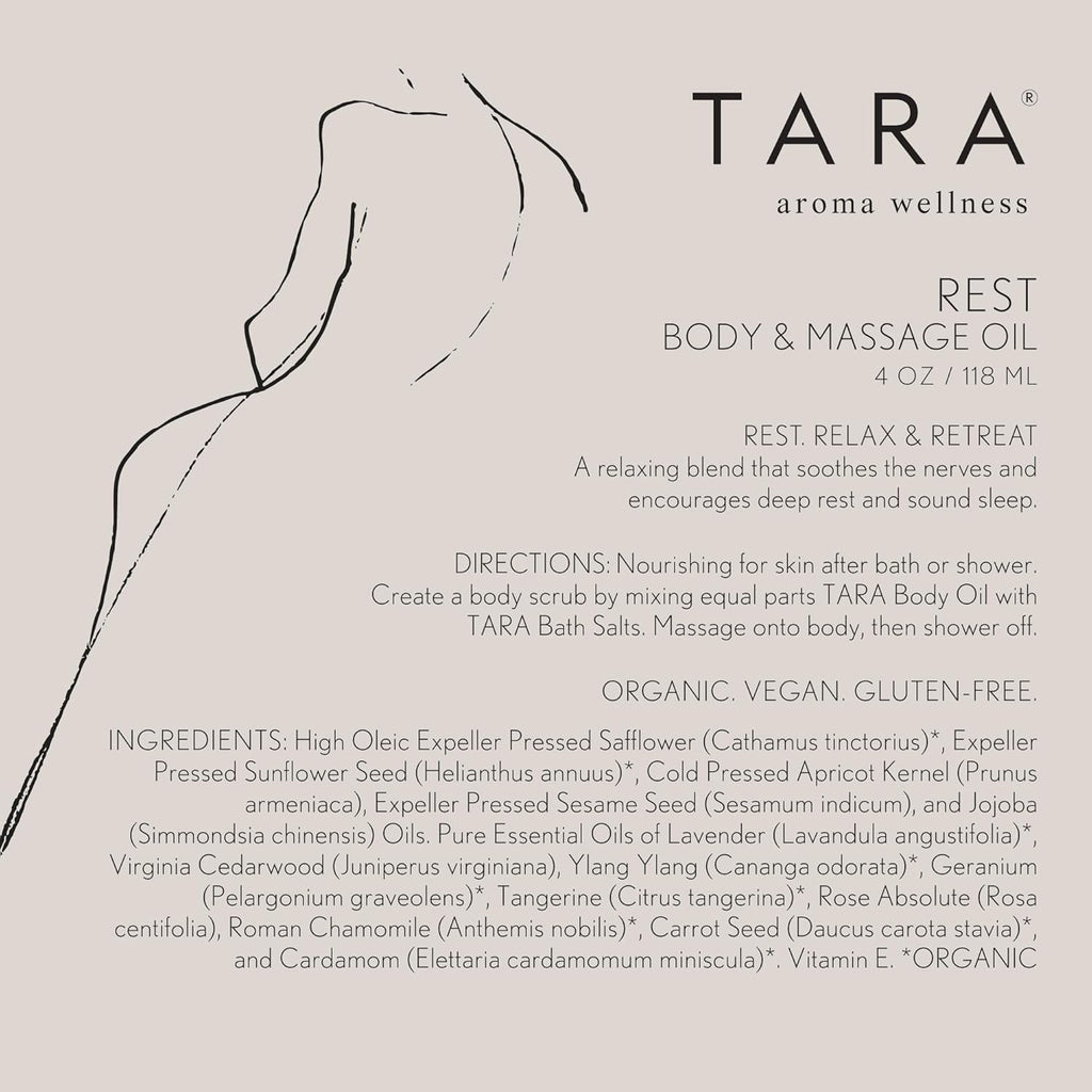 TARA Spa Therapy Massage Oil - Premium Organic Relaxation Blend with Lavender & Chamomile, 4 oz