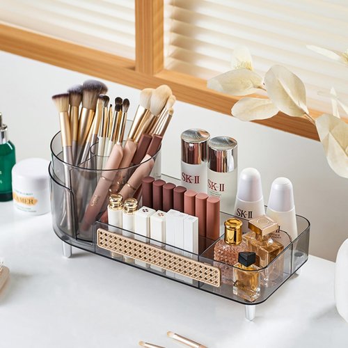 Rotating Makeup Organizer,Large Capacity Countertop Skincare Organizer,2 in 1 Bathroom Makeup Caddy,Cosmetic Display Case (Crystal Clear)