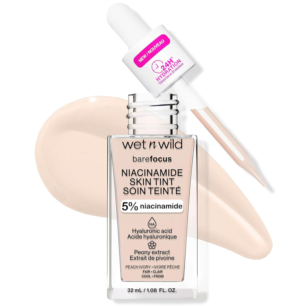 Wet n Wild Bare Focus Skin Tint - 5% Niacinamide, Buildable Sheer Coverage, Natural Radiant Finish | Peach Ivory