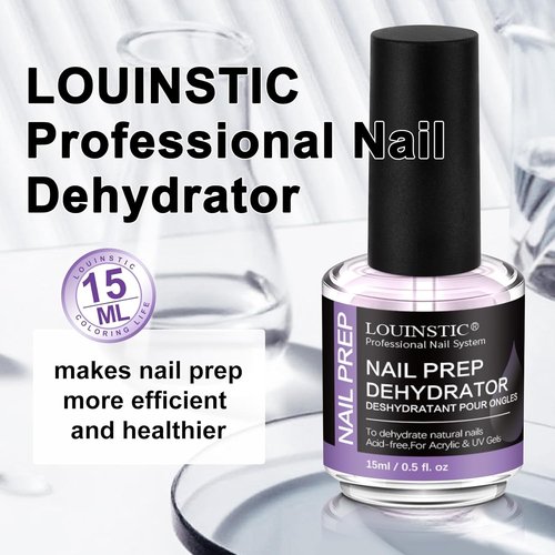 LOUINSTIC Acid-Free Nail Dehydrator 15ml - Fast Air-Dry Prep for Acrylic & Gel Polish | Hema-Free, Low-Odor