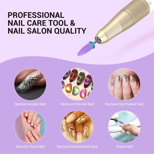 MelodySusie Typhoon Nail Drill Bits, 3/32'' Carbide Tungsten Multi-function Bits, Fast Remove Acrylic or Hard Gel for Manicure Pedicure Salon Professional or Beginner, Purple, Coarse