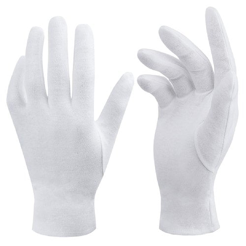 OHAVBBEI 100% White Cotton Gloves for Dry Hands, 6 Pairs Moisturizing & Eczema Overnight, Work Gloves Liners, Ideal for Sleep & Spa Treatment, Coin Jewelry Silver Inspection, Medium, One Size