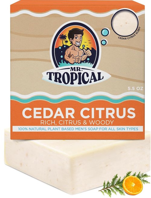 Mr. Tropical Cedar Citrus Soap Bar - Handmade Natural Soap with Organic Ingredients, 5.5 Oz