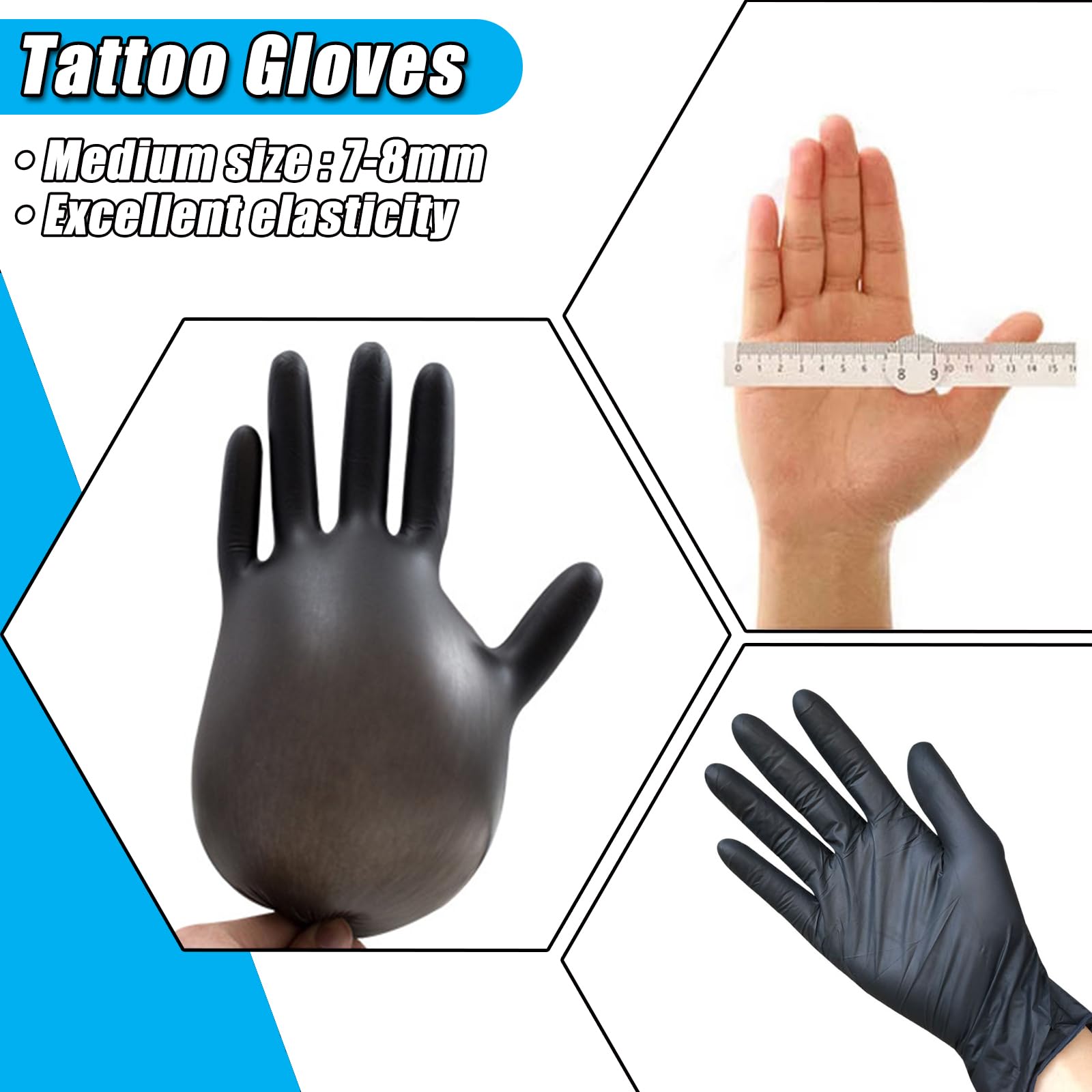 YONGDA 300pcs Disposable Tattoo Ink Cups (8mm/11mm/15mm) + 2 Black Ink Caps Holders + 100 Black Nitrile Gloves, Complete Tattoo Supplies Kit for Artists & Studio