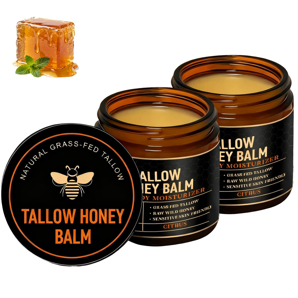 Yotdar 2 Pack Beef Tallow for Skin, Grass-Fed Beef Tallow and Honey Balm, Body & Face Moisturizer, Natural Hydrating Cream for Body (2 Oz)