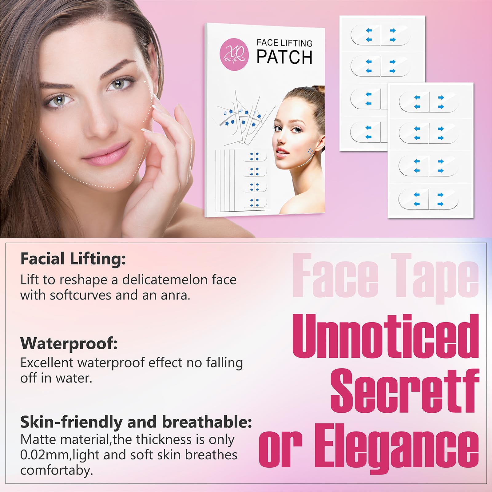 YAGUVI Face Lift Tape, Face Lift Tape Invisible, Face Tape Lifting Invisible, Face Tape Instantly Lifts Sagging Skin Around The Face, Hides The Double Chin and Creates A v-Shaped Face 60PCS