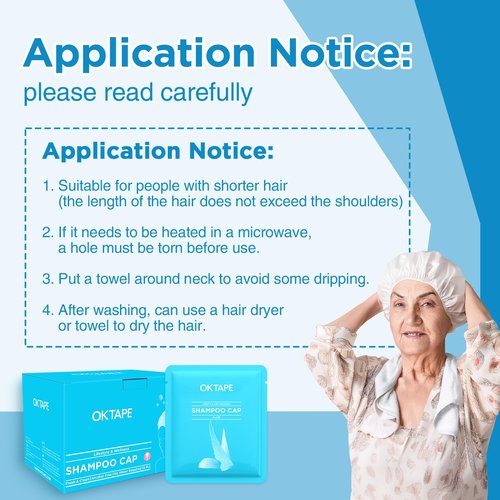 OK TAPE No Water Shampoo Cap (6 Packs), Microwaveable Rinse Free for Bedridden Patients or Elderly, Waterless Shampoo and Condition Hair, Aloe Vera Fragrance