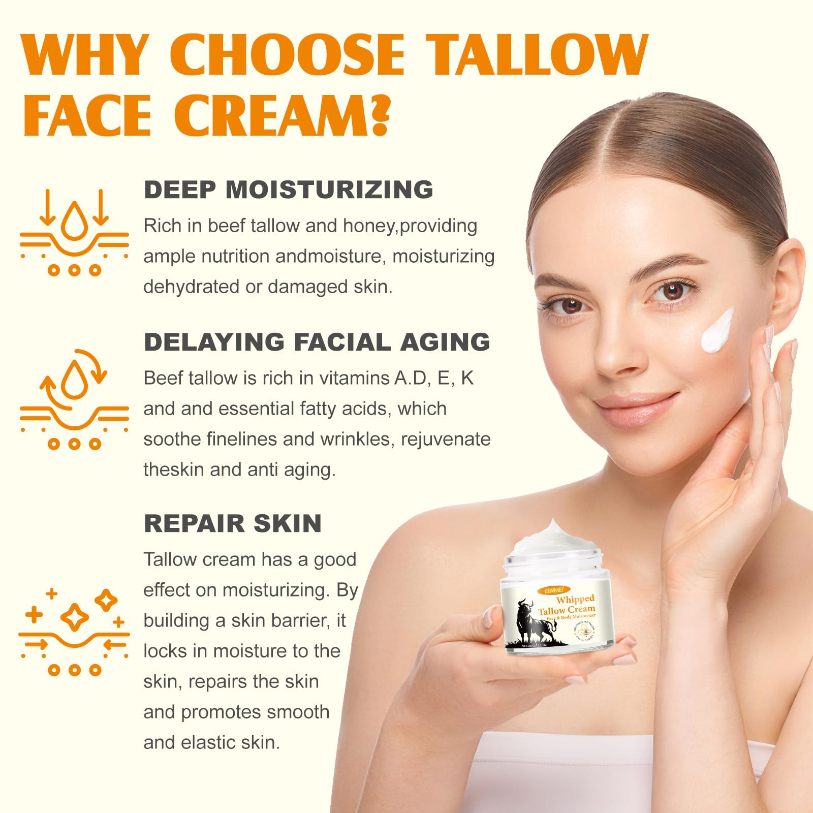 ZIXAOK Grass-Fed Tallow & Raw Honey Balm | Whipped Skin Cream for Face & Body | Soothes & Repairs Dry, Sensitive Skin | Organic, All-Natural Deep Hydration (2.1 oz)