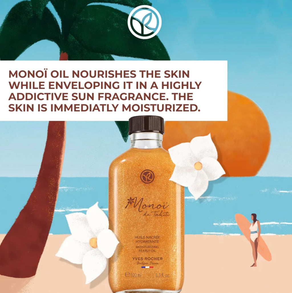 Yves Rocher Monoï de Tahiti Shimmering Body Oil - Moisturizing Summer Formula | 100 ml / 3.3 fl. oz.